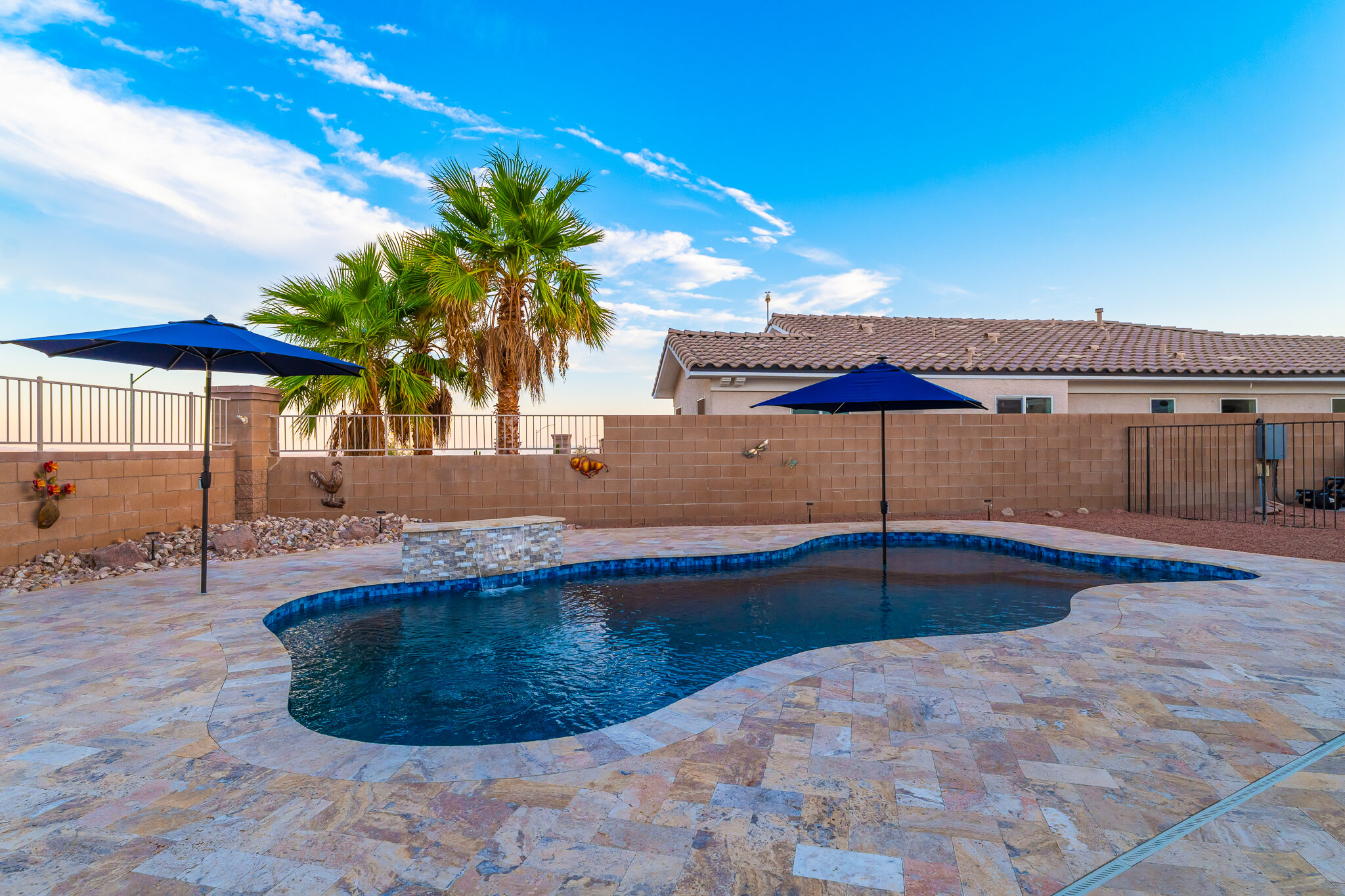 Aquatic backyard pool at twilight